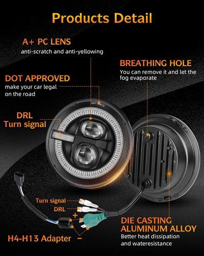 Faros Led Redondos 7 Pulgadas Halo Drl Jeep H6024 X2 H6024 5