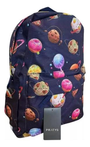 Mochila Escolar Dibujos Futbol Cohete Niños Primaria Grande Color Azul Oscuro Diseño De La Tela Planetas Y Comidas 3