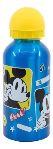 Botella Aluminio Mickey 400 Ml Azul Antigoteo Con Sorbete 2