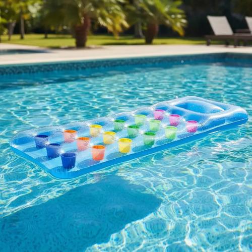 Colchoneta Inflable Cama Pileta Piscina Colores Porta Vasos