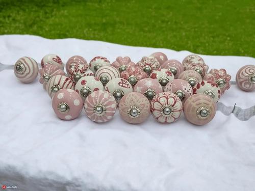 Pomos De Cerámica Vintage Rosa Para Cajones Y Armarios X6 Rosa 6