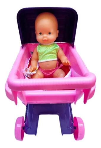 Bebe Con Cochesito Carrito D Paseo Juguete Bebote Nena Antex 2