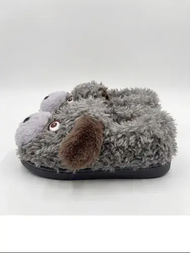 Pantuflas Infantiles Peluche Abrigadas Varios Modelos Unisex Perrito Con Anteojos Gris Con Corderito 34-35 3