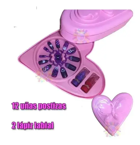 Set De Maquillaje Belleza Corazon Esmalte Pinturitas Labial 4