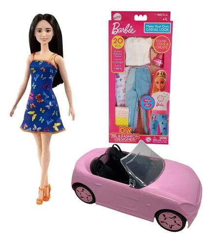 Combo Muñeca Barbie + Auto Fashion + Set Ropa Para Diseñar 8