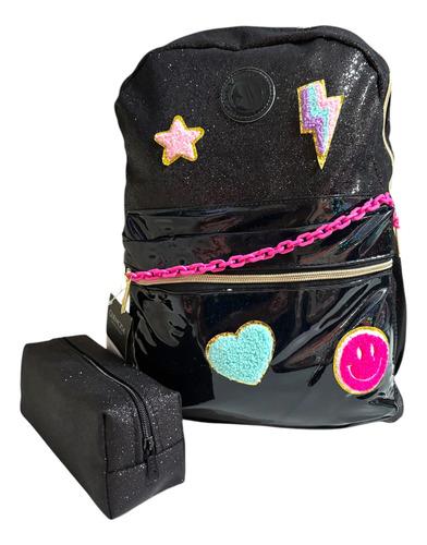 Super Combo Mochila + Cartuchera Glitter Brilla Nena Escolar 11