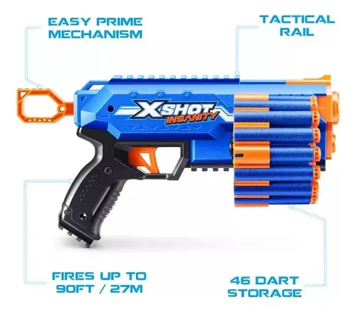 Pistola X-shot Insanity Manic Lanza Dardos 24 Dardos Juguete Azul 2