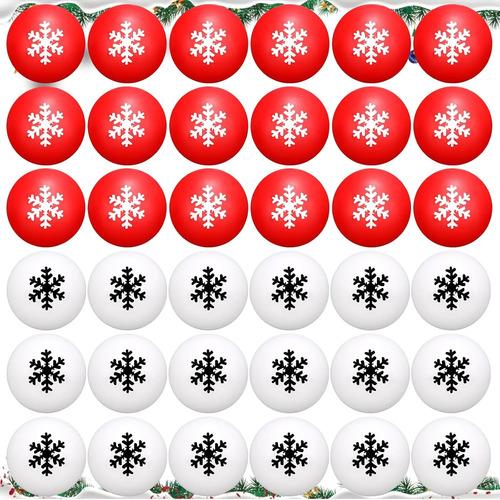 Set 36 Pelotas Antiestrés Navidad Copo De Nieve Kasyat Rojo Y Blanco