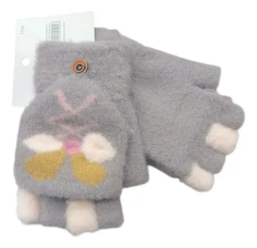 Guantes Sin Dedos Y Capucha Abrigados Conejito 3d City Girl Gris Unico Conejito 2
