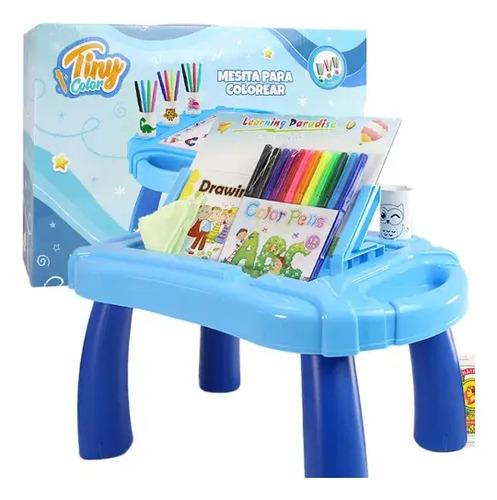 Mesita Para Dibujar Colorear Accesorios Infantil Tiny Color Celeste
