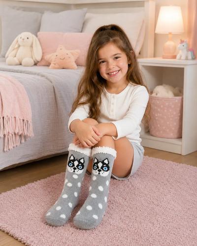 Pantumedias Infantiles Con Corderito Abrigadas Invierno Gris Perrito 32-35 3