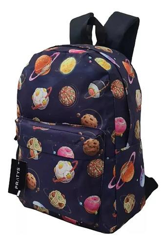 Mochila Escolar Dibujos Futbol Cohete Niños Primaria Grande Color Azul Oscuro Diseño De La Tela Planetas Y Comidas 5