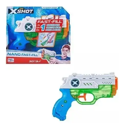 Pistola De Agua Zuru X-shot Nano Fast Fill Llenado Rapido Azul Y Verde 5