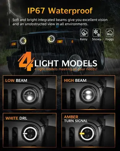 Faros Led Redondos 7 Pulgadas Halo Drl Jeep H6024 X2 H6024 3