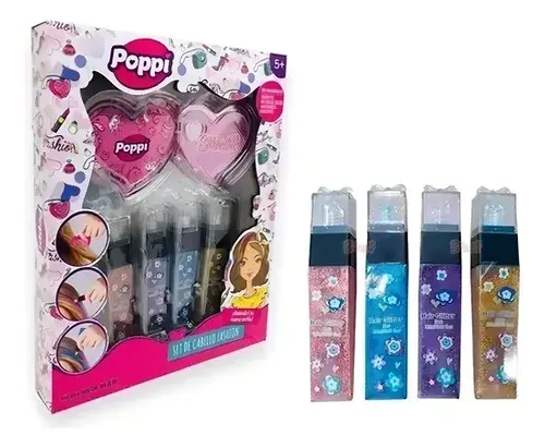Set De Belleza Pinta Cabello Fashion Brillos Infantil Poppi 2