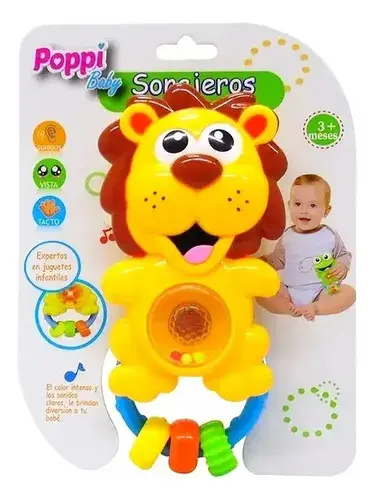 Sonajero Poppi Animales Con Luz Sonido Didactico Bebe Color León Diseño Animal