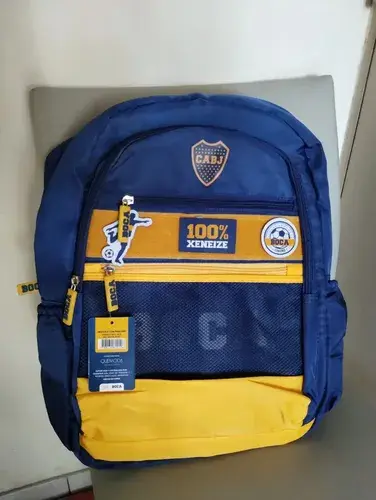 Mochila Boca Juniors Velcro Con Parches Reforzada Escolar 8