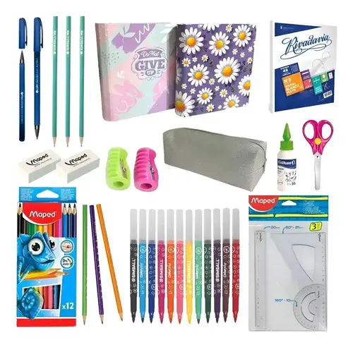 Combo Utiles Escolares + Mochila + Carpetas + Cartuchera Kit 3