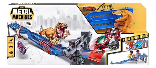 Pista De Auto Ataque De T-rex 4 Carriles Metal Machines Zuru Dino
