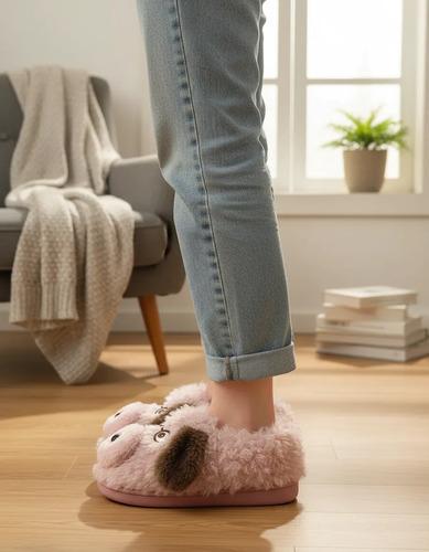Pantuflas Infantiles Peluche Abrigadas Varios Modelos Unisex Perrito Anteojos Rosa Con Corderito 34-35 2