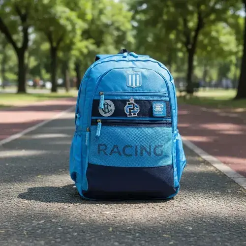 Mochila Racing Club Velcro Con Parches Escolar Reforzada 12