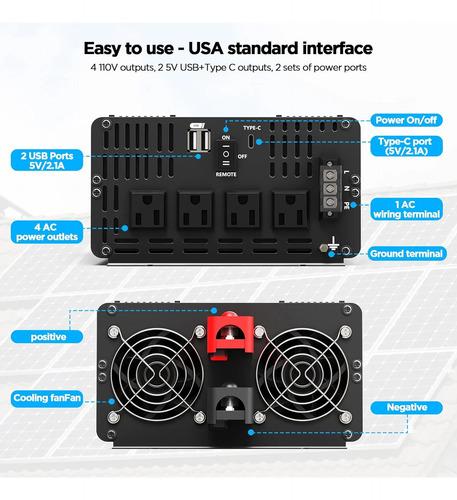 Inversor De Onda Sinusoidal Pura 2000 Automóvil 12 V A 120 V 5