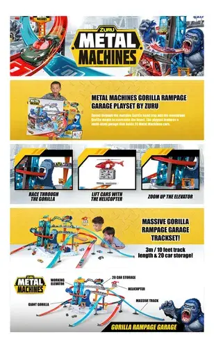 Pista De Ataque Gorila Gigante Metal Machine Con Lanzador Y Ascensor Para Niños Azul 12