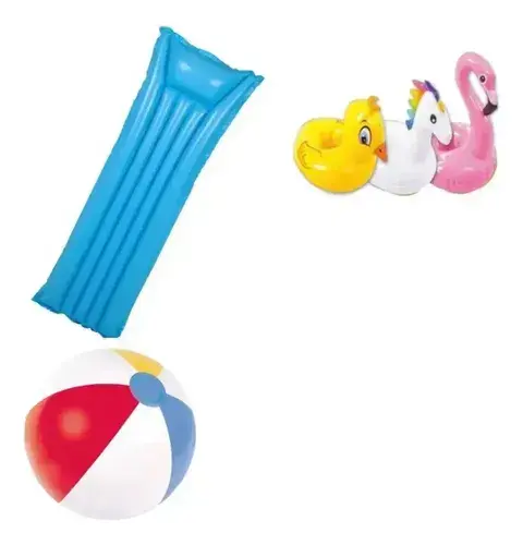 Combo Inflable Colchoneta Pileta + 2 Pelota + 3 Posa Vaso Mate 3