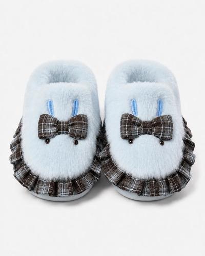 Pantuflas Infantiles Peluche Abrigadas Varios Modelos Unisex Moño Celeste Con Corderito 26-27