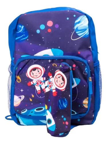 Mochila Infantil Escolar Astronauta En Espacio + Cartuchera 3