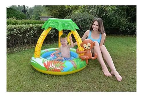 Pileta Inflable Jilong Redonda 65l Bebés 1 Año Diseño Mono Selva 3