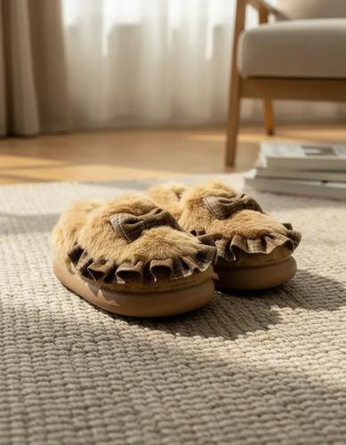 Pantuflas Infantiles Peluche Abrigadas Varios Modelos Unisex Moño Marron Con Corderito 24-25 4