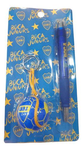Set Lapicera + Llavero Pelota De Futbol Boca Juniors Azul Negro 3