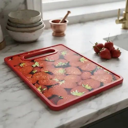 Tabla Para Picar Plástica 30 X 20 Cm Comidas Frutas Verduras Frutillas Rojo