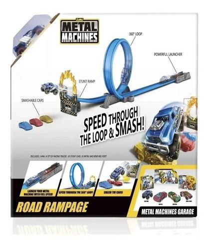 Pista De Autos C/ Lanzador Metal Machines Road + Auto Wheels Azul 3