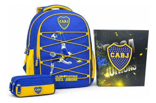 Super Kit Escolar Boca Junior Mochila + Carpeta + Cartuchera 2