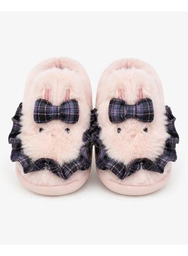 Pantuflas Infantiles Peluche Abrigadas Varios Modelos Unisex Moño Rosa Con Corderito 26-27