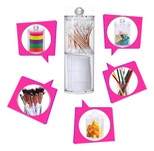 Organizador Porta Hisopos Y Discos Desmaquillantes Con Tapa Transparente Redondo 4