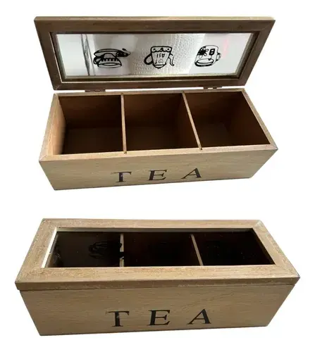 Caja De Te Madera Organizador Con 3 Divisiones Saquitos Té Madera
