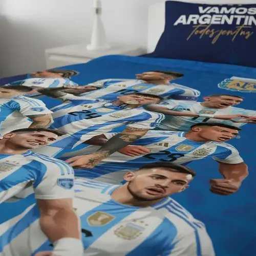 Juego De Sabana Afa Argentina Jugadores Campeones Del Mundo Azul Geométrico 4