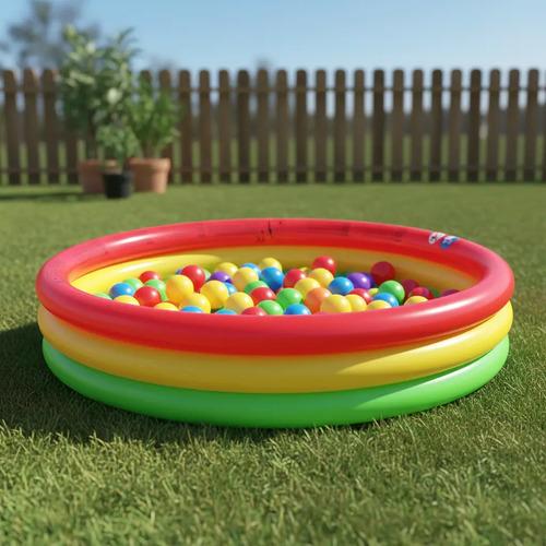 Pelotero Inflable Con 100 Pelotas Para Bebes Niños Premium Amarillo Rojo Y Verde 6