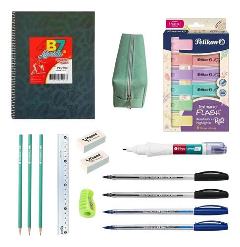 Kit Cuaderno Tapa Dura + Cartuchera + Utiles Universidad Ofi