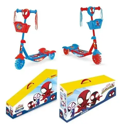 Monopatin Spiderman Infantil De Niños Con Luz Canasto Marvel Rojo Spiderman 4