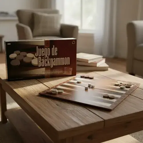 Juego Backgammon Bisonte Tablero 34x34 Fichas De Madera 5