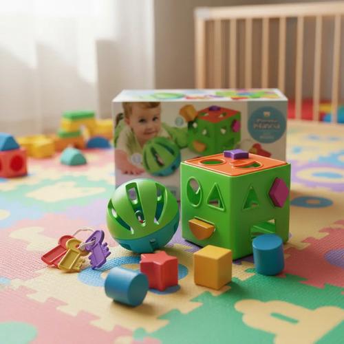 Set Didáctico 3 En 1 Sonajero + Cubo Encastres + Mordillo Multicolor 2