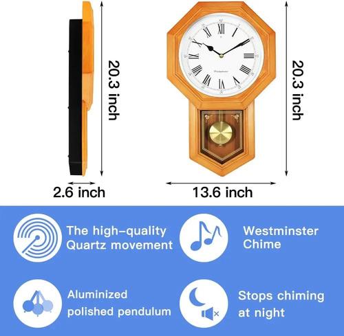 Reloj De Madera Con Pendulo Bestime Numeros Romanos Marrón Claro Blanco 4