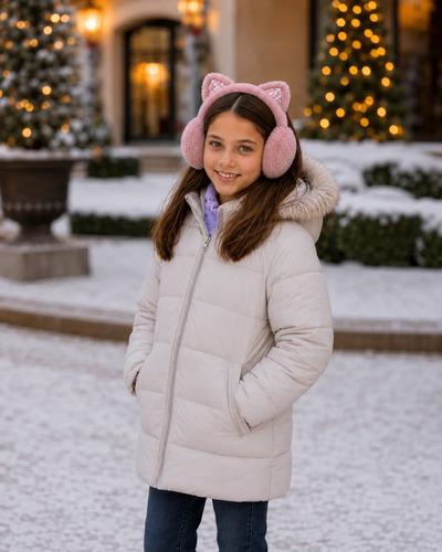 Orejeras Peludas Abrigadas Plegables Piel Invierno Abrigo Rosa Viejo Con Estrellas Peludo 2