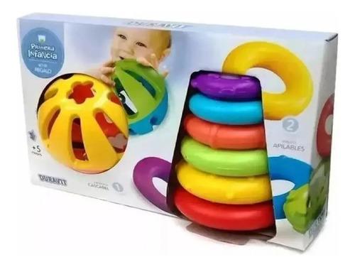 Set 2 En 1 Pelota Con Sonajero + Anillos Apilables Multicolor Bebés 5
