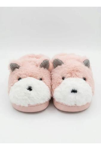 Pantuflas Infantiles Peluche Abrigadas Varios Modelos Unisex Oso Rosa Abiertas Con Corderito 33-34