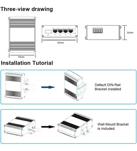 Switch Ethernet Industrial Gigabit 4 Rj45 + 1 Sfp Din Ip40 6